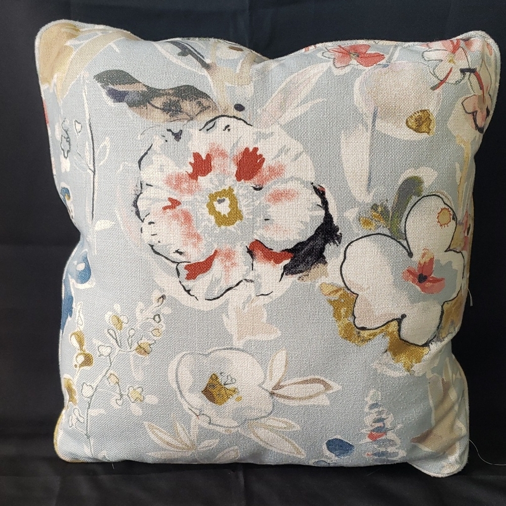 Floral Accent Throw Pillow in Light Blue and Coral